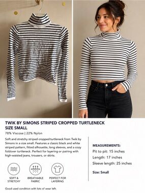 Twik by Simons Striped Cropped Turtleneck Size Small – Black & White Long Sleeve